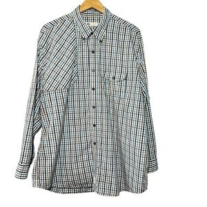 Onward Reserve XL Gingham Shirt Blue Brown Plaid Outdoor Vented‎ Fishing Cotton